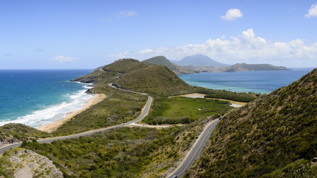 Panoramic view of Saint Kitts with Atlantic Ocean and Caribbean Sea luxury yacht charters St Kitts