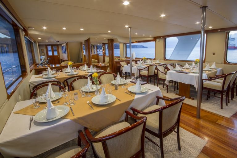 m/y integrity yacht for charter indoor dining