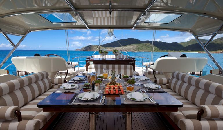 Sailing Yacht Tiara for sale outside dining